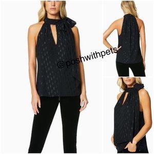 Ramy Brook NWT Sasha Clip Diamond Tie Neck Sleeveless Keyhole Lined Blouse M New